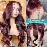 13x6 99J Burgundy Lace Front Wig Body Wave Colored Transparent Lace Wig Peruvian 13x4 Lace Frontal Wig Human Hair Wigs Red Wigs