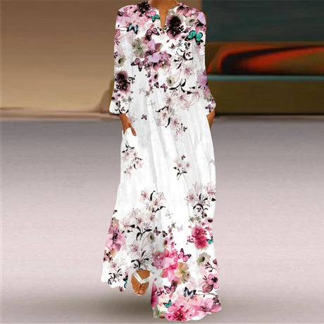 2023 New Plus Size Women Dress Autumn Winter Holiday Women Beach Dress A-line Long Sleeve Floral Print Boho Maxi Women Dresses