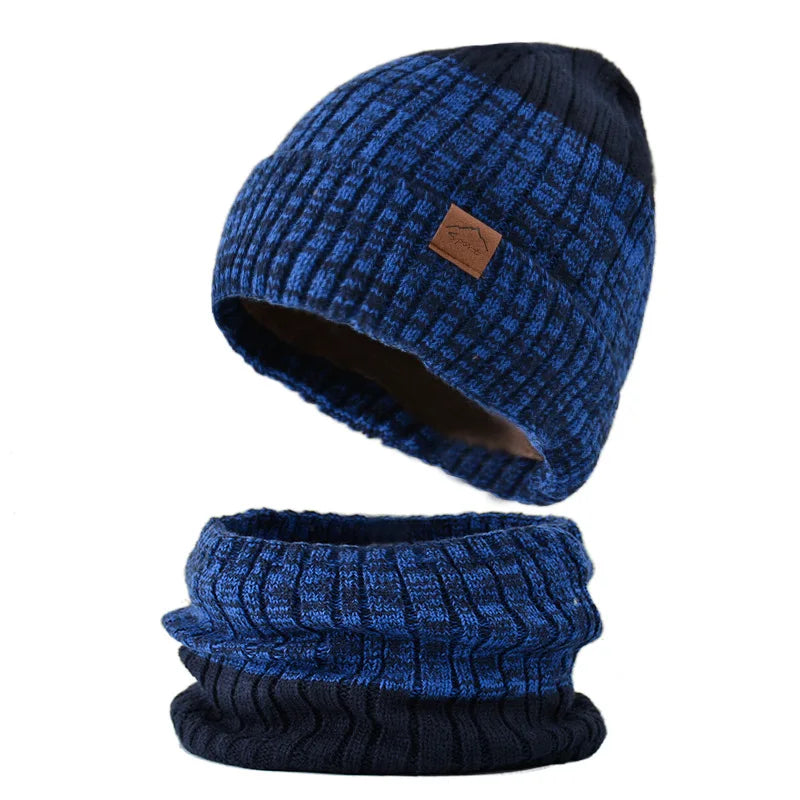 Winter Hat for Men Pullover Hat Scarf Sets Plush Velvet Fleece Lined Women Thick Warm Beanie Hat Balaclav Knitted Hat Caps Male