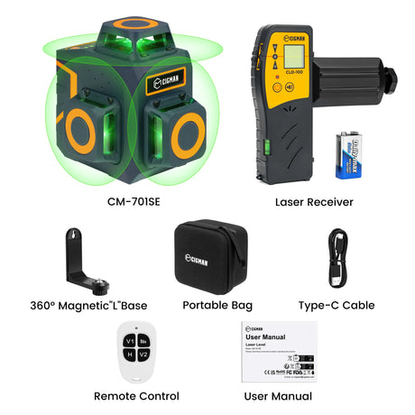 CIGMAN 12 Lines Laser Level Self Levelling Horizontal And Vertical 360 Laser Level Green Beam with Remote Control