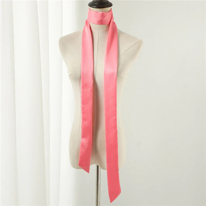 Long Silk Skinny Scarf Women Neck Hair Band Solid Printed Foulard Neckerchief Hairscarf Female Fashion  Handle Ties Ribbon