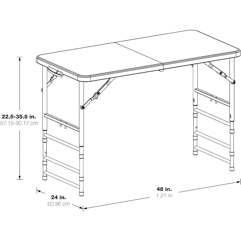 Resin Multipurpose Rectangle Table Bar Tables, 4-Feet Long, Height Adjustable, Center Folding Table, Light Gray