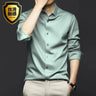 Luxury Men's Social Dress Shirts Spring Autumn Smooth Soft Wrinkle-resistant Non-iron Solid Color Casual Ice Silk