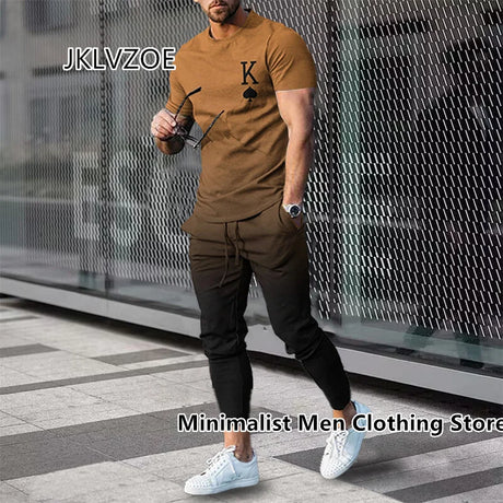 Men Fashion Short Sleeve T-shirt Trousers Sets Vintage 3D Print Oversize Tracksuit Two Piece Sportwear Suit Outfit Clothes