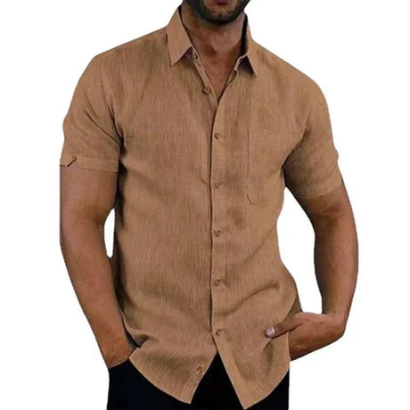 Summer Cotton Linen Shirts for Men Casual Short Sleeved Shirts Blouses Solid Turn-Down Collar Formal Beach Shirts Male Clothing