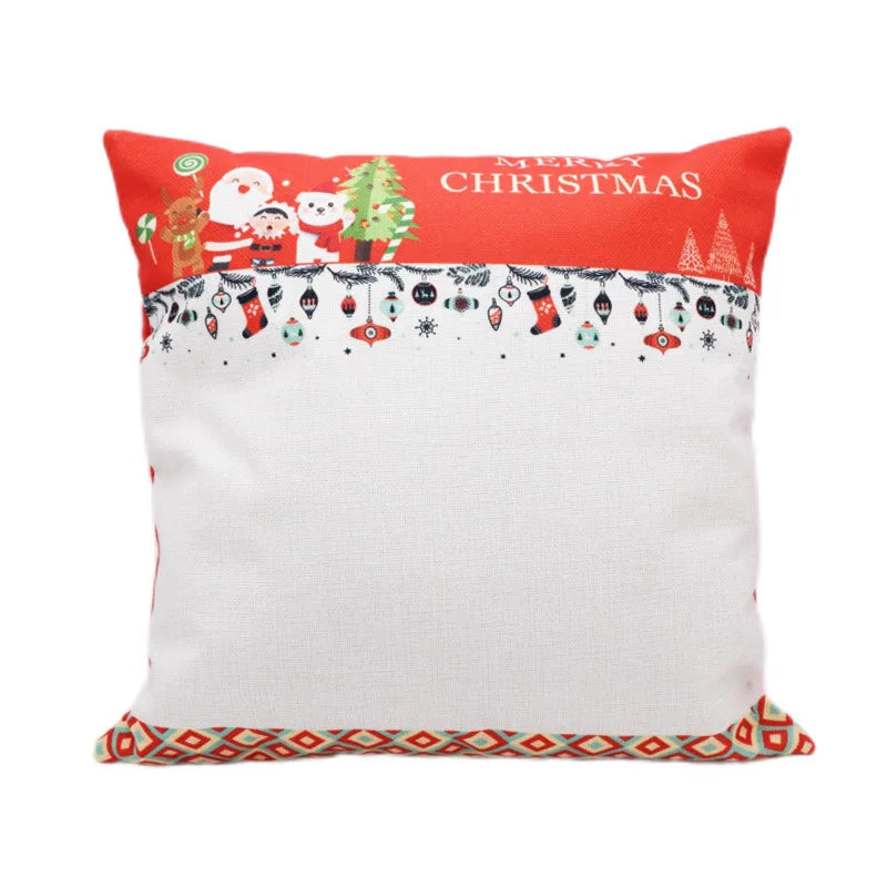 5pcs Sublimation DIY White Blank Linen Square Merry Christmas Pillow Case