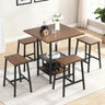 5 Piece Bar Table & Chair Set, Industrial Countertop Height Bar Table with 4 Stools, Kitchen Table Set with Shelves