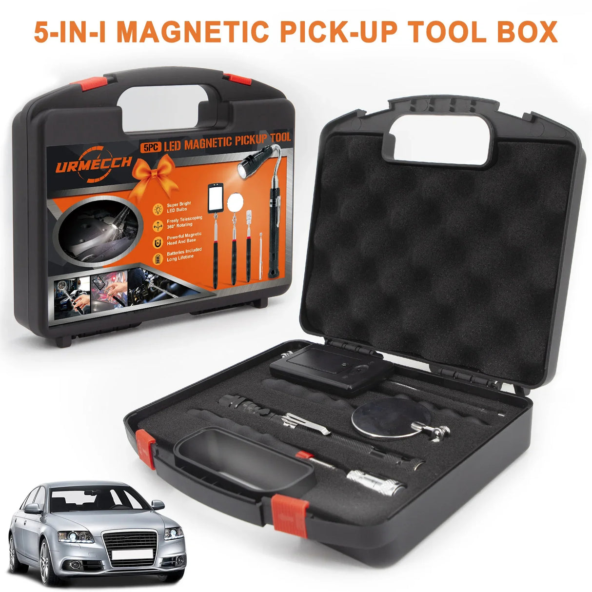 Magnetic Pickup Tool Set Inspection Mirror Telescoping Flashlight - Christmas Gift Box for Men Boyfriend Husband Car Repair