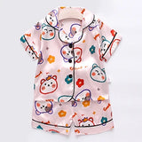 Toddler Girls Silk Satin Pajamas Sets Cartoon Kids Boys Pyjamas Baby Sleepwear Suit Girl Casual Home Wear Clothes Boy Loungewear