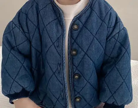 Autumn Winter Children Diamond Plaid Thicken Cool Denim Coat Kid Boy Retro Solid Cardigan Tops Girl Baby Cotton Casual Jacket