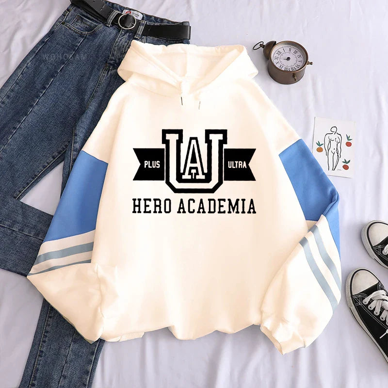 My Hero Academia UA Logo Anime Hoodies Simple Men Plus Size Streetwear Casual Warm Kangaroo Pocket Drawstring Sweatshirt