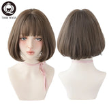 7JHH WIGS Black Short Bob Wig for Girl Daily Wear Synthetic Wig New Style Natural Supple Summer  Heatresistant Wig With Bangs