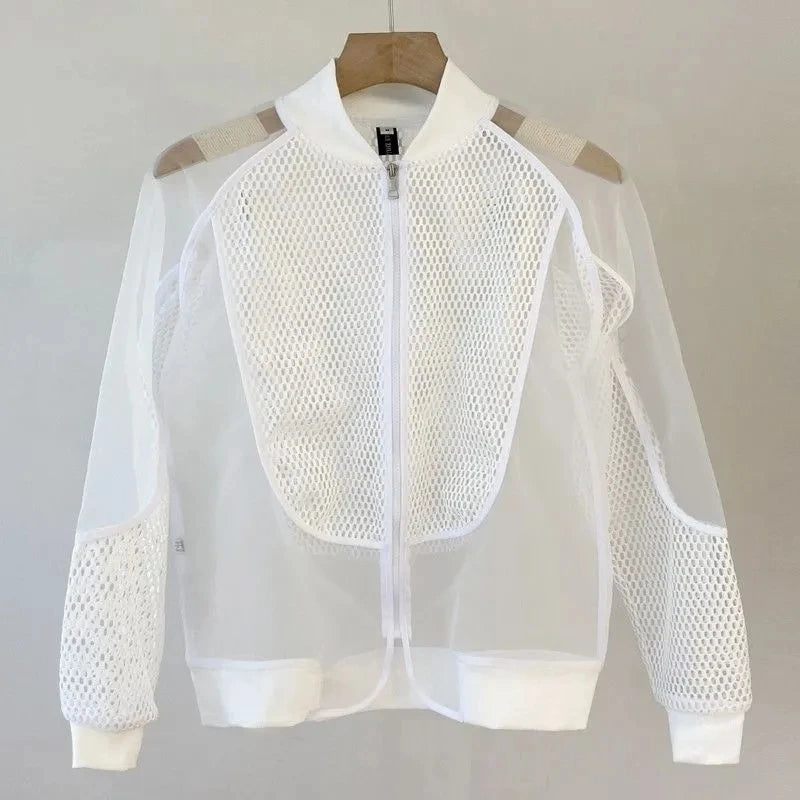 Sunscreen Skin Coats Sport Baseball Jersey Unisex Mesh Patchwork Flower Jacket Summer Men's White Hollowed Out Plus Size Outfit