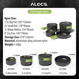 Alocs CW-C65 Camping Cookware Pots Fry Pan Water Kettle Set Compact Mess Kit Gear For Backpacking Travel Picnic Aluminum Alloy