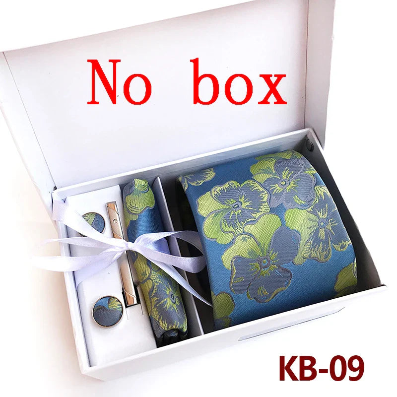 Luxury Tie Set Gift Box For Men Wedding Jacquard Necktie Square Clip Cufflinks Handkerchief Brezo Pour Teal Tie