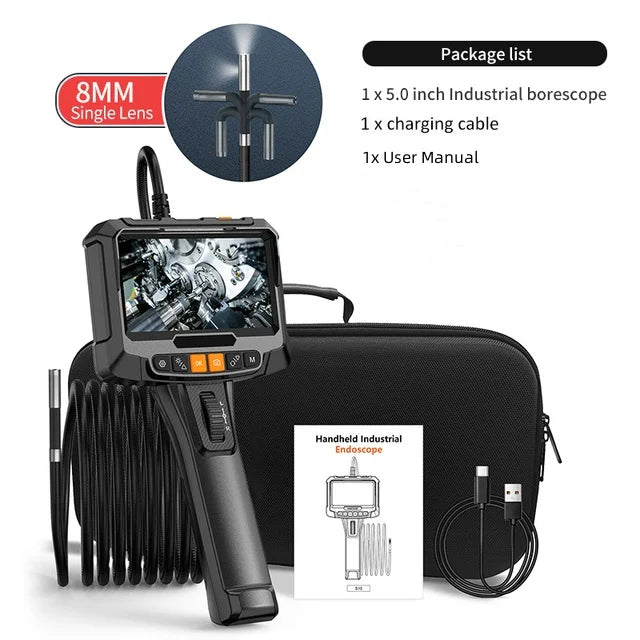 360° Steering Industrial Endoscope Camera 8mm Single&Dual Lens 1080P 5"IPS Screen Inspection Borescope Tools For  Pip Car Engine