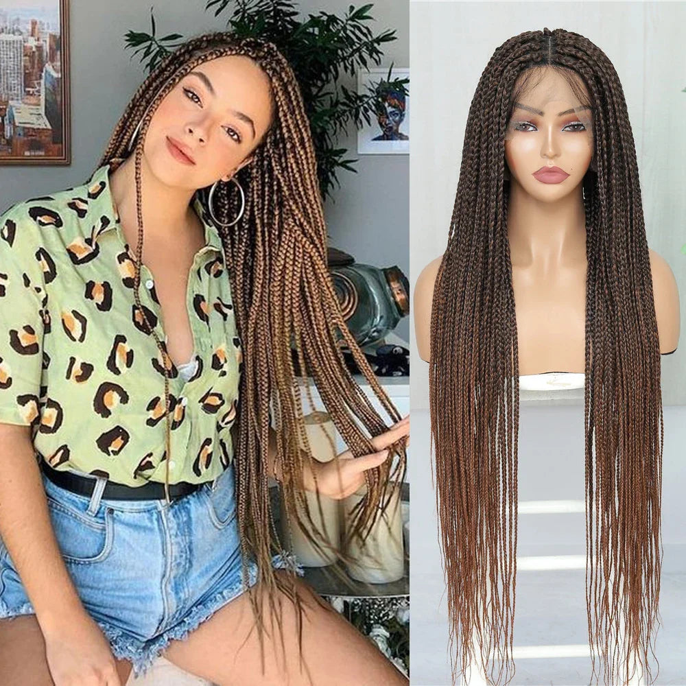 32" Full Lace Front Box Braided Synthetic Wigs Knotless Cornrow Braids Black Lace Frontal Wigs With Baby Hair for Women X-TRESS