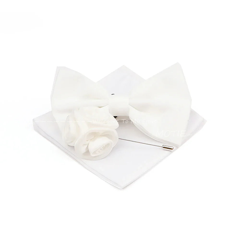 New Colorful Bowties Handkerchiefs Cufflinks Set Polyester Brooches For Men's Business Wedding Party Suit Dress Accessories Gift