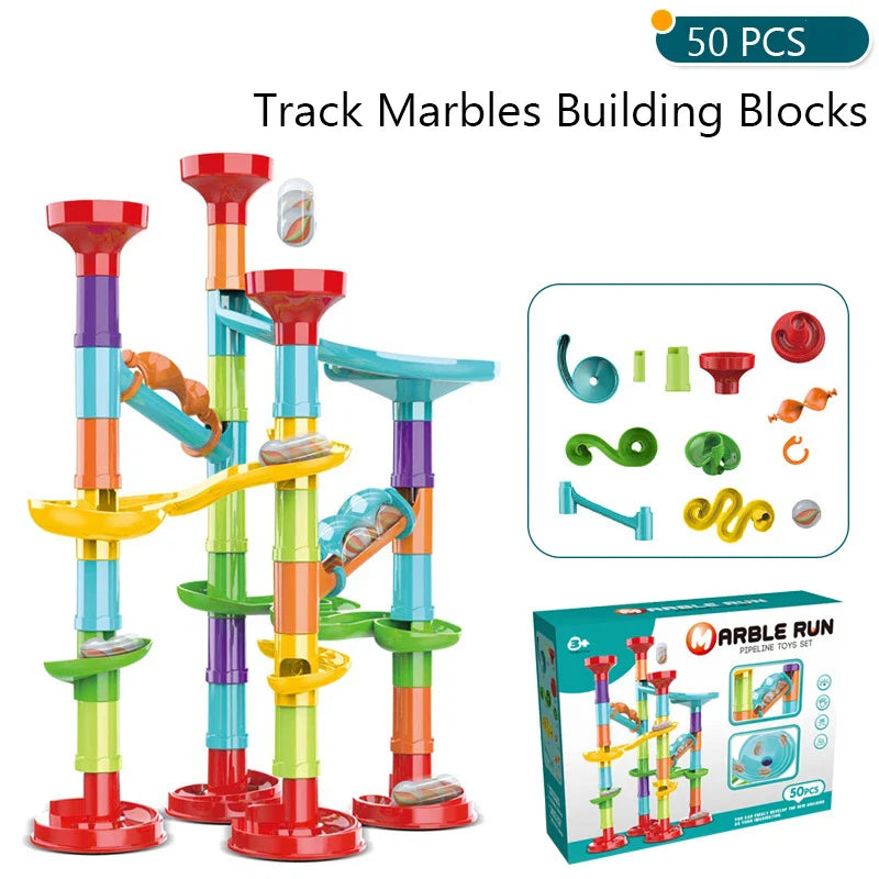 Marbles Run Catapult Track Building Blocks Slide Beads Educational Toys Children Gift Race Balls Toy Marble Track Race Set