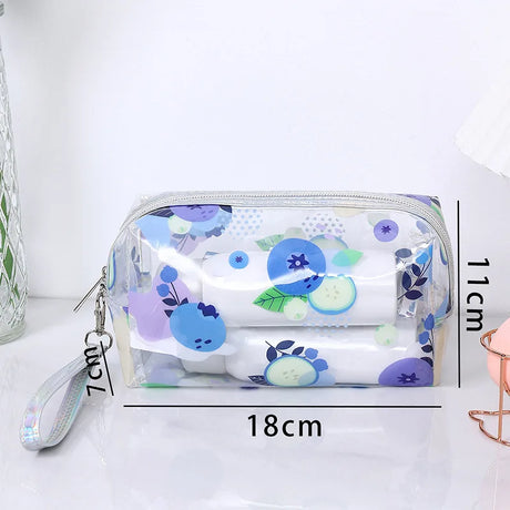 Strawberry Butterfly Fruit Print Clear Makeup Bag Fashion Transparent Travel Fashion Wash Storage Bags Women PVC Cosmetic Bag