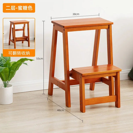 Solid Pine Wood High Stools Kitchen Multifunctional Step Ladder Chair Folding Design Step Stool Strong And Durable Ladder Stool