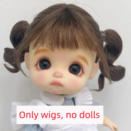 Doll Wig Bangs Ponytail Curly Soft Mohair Wig Suitable for Ob11, 1/12bjd, 1/8BJD Doll Wig Doll Accessories