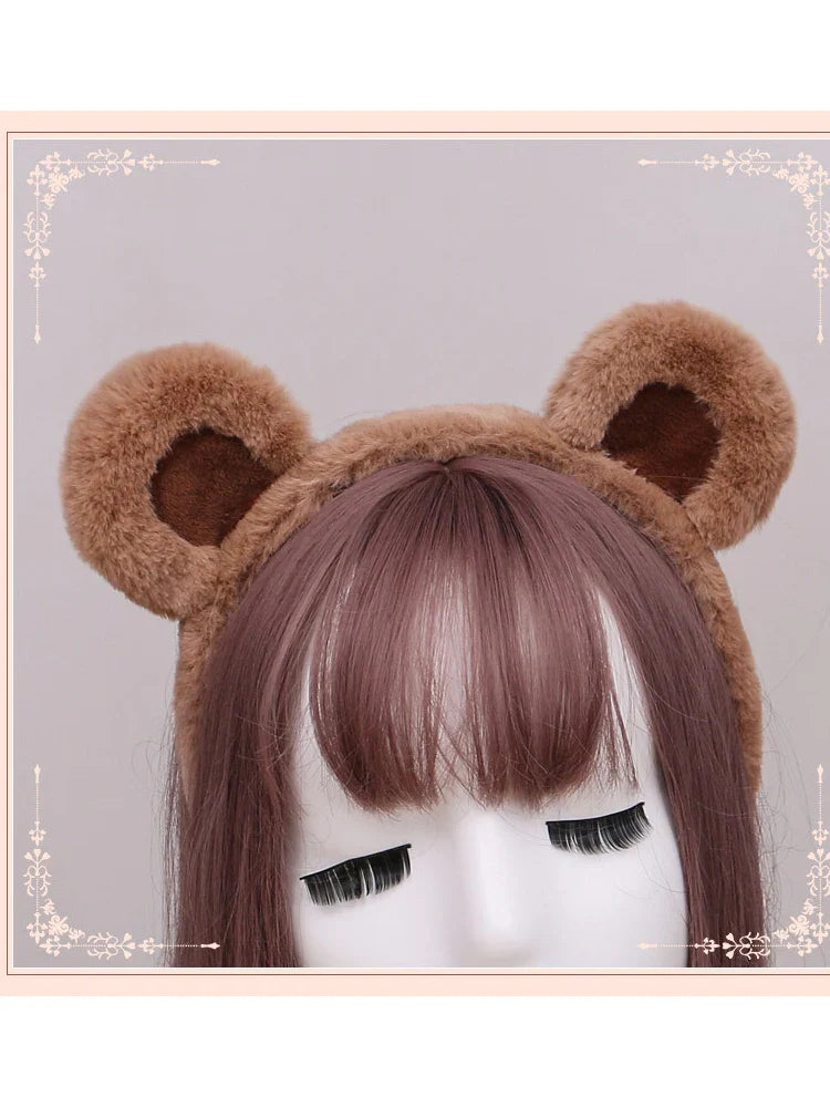 Lolita Plush Hair Hoop Animal Bear Ears Headwear Furry Headband Cute Headpiece Anime Fancy Dress Kawaii Cosplay Accessories