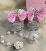 Dollbling Luxury Baby Bottles and Shoes Headband Set Keepsake Diamond Tutu Outfit Red Bottom Little Girl Baptism Shoes