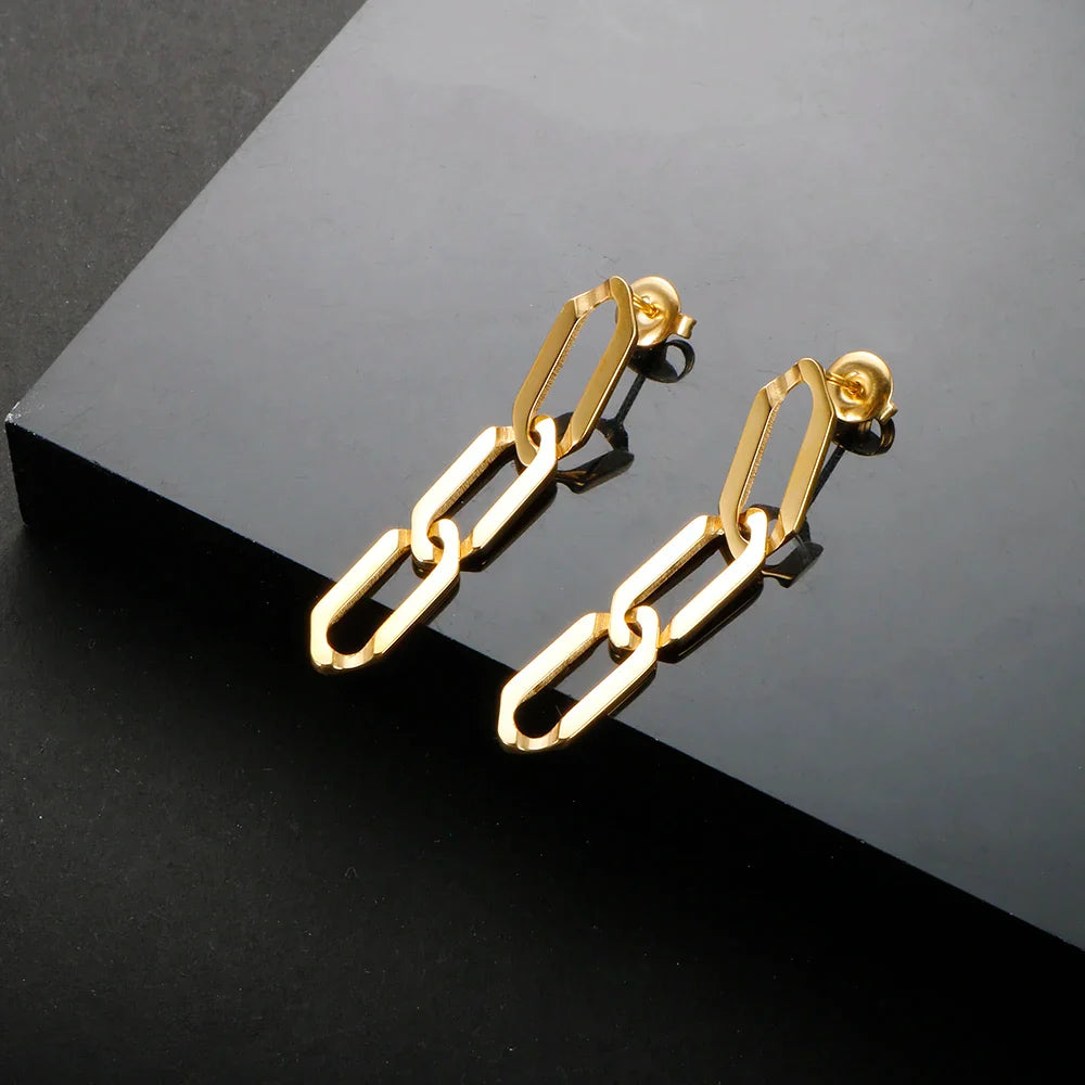 2023 New Classic Tassel Chain Dangle Drop Earrings for Women  Fashion Stainless Steel Gold Color Stud Earrings Jewelry Wholesale