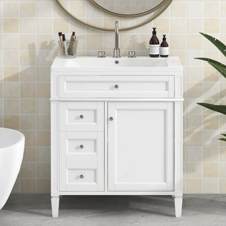 30'' Bathroom Vanity with Top Sink,Bathroom Storage Cabinet with 2 Drawers and a Tip-out Drawer, Single Sink Bathroom Vanity