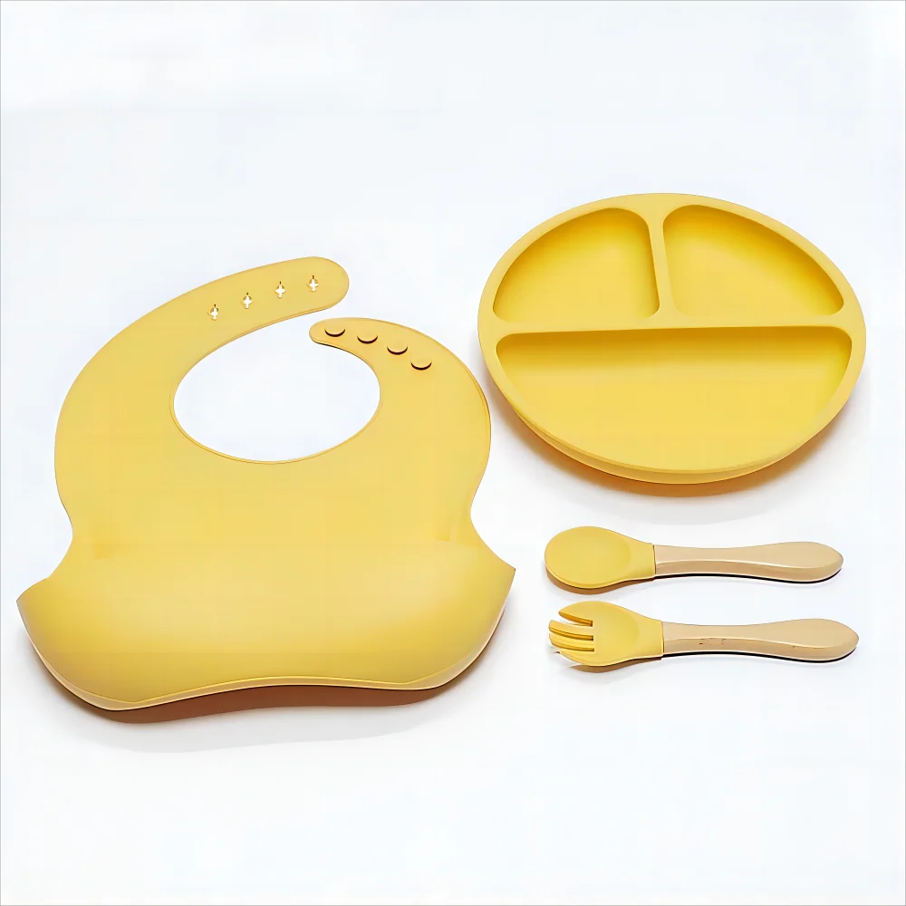 Children's silicone tableware sets baby complementary bowl baby eating fork and spoon set suction anti-fall