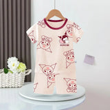 Anime Summer Kids Ice Silk Pajamas Kawaii MyMelodys Kuromis Cinnamorolls Cartoon Short Sleeve Cardigan Loungewear Set