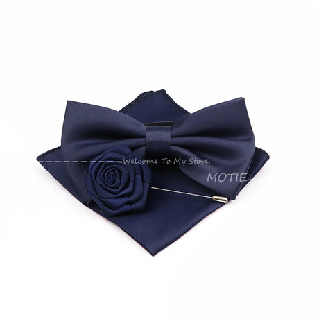 New Colorful Bowties Handkerchiefs Cufflinks Set Polyester Brooches For Men's Business Wedding Party Suit Dress Accessories Gift