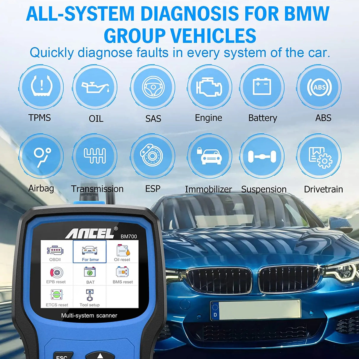 ANCEL BM700 OBD2 Scanner for MINI EPB SAS Airbag TPMS Battery Oil Reset OBD2 Automotive Scanner Free Update Car Diagnostic Tool