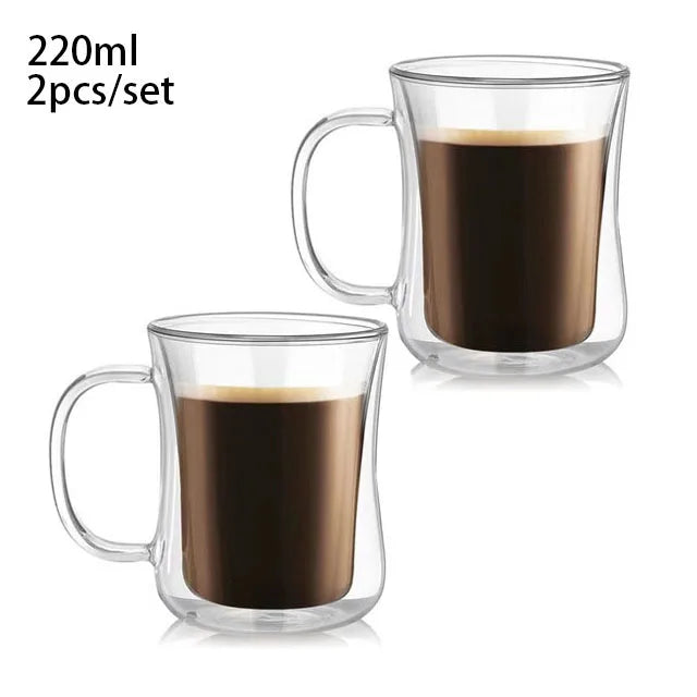 YWDL 200ml Double Wall Glass Coffee Mug Heat-resistant Espresso Cup Thermo Insulated Cup For Latte Cappuccino Tea Drinkware Set