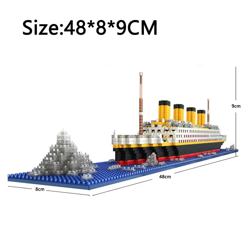 Titanic ship model children's toys birthday gift assembly building block plastic block with lamp toy Titanic building block toy