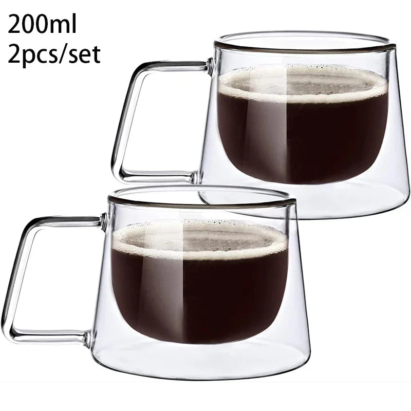 YWDL 200ml Double Wall Glass Coffee Mug Heat-resistant Espresso Cup Thermo Insulated Cup For Latte Cappuccino Tea Drinkware Set