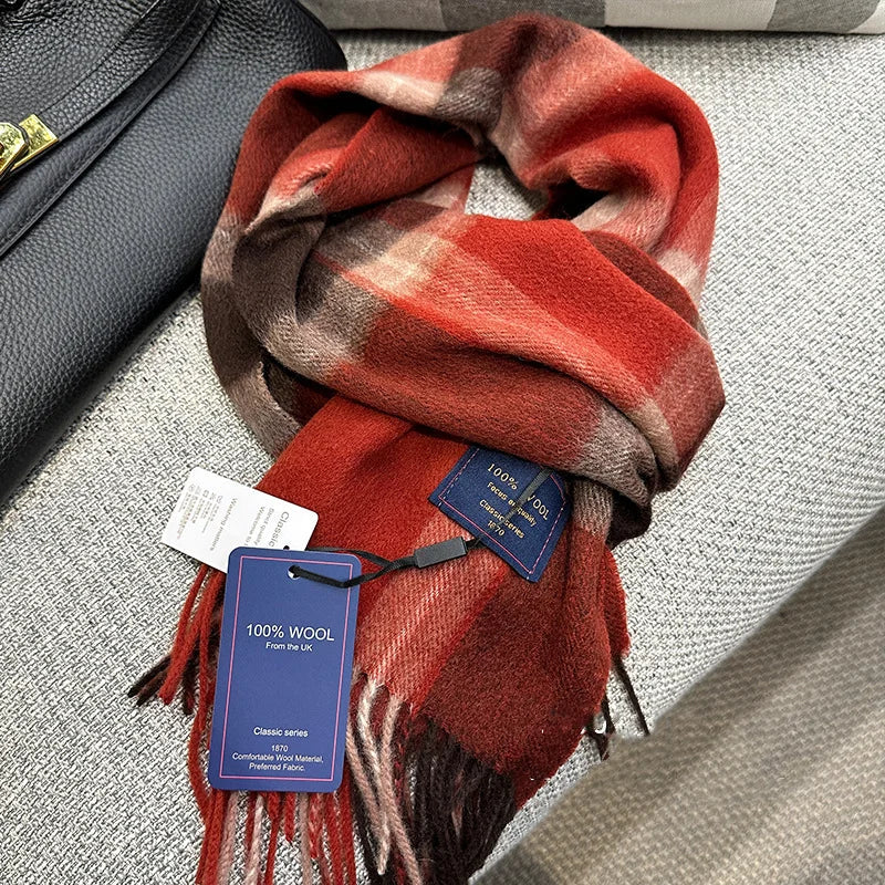 British Classic High Quality Australian Wool 100% Plaid Scarf Men Women Autumn Winter Warm Striped Shawl Wrap Cashmere Blankets