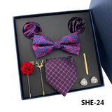 Men's Tie Set Gift Box Fashion Brand Bowtie Pocket Squares Brooch Cufflinks Clip Suit For Men Business Necktie Wedding Party Tie