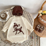 7485 Baby Knitted Bodysuit 2023 Autumn New Deer Print Baby Boy's One Piece Clothes Knitted Girl's Climbing Clothes