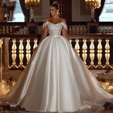 Retro Vestido De Novia Appliques Satin Beading Wedding Dresses Sweetheart Illusion Sleeves Lace Up Bridal Princess Custom Made