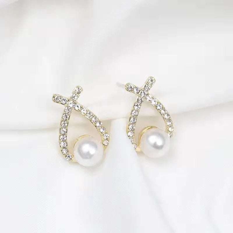 Elegant Pearl Earrings For Women Girls Glossy Rhinestone Stud Earrings Bride Ear Stud 2024 Wedding Party Trendy Ear Jewelry