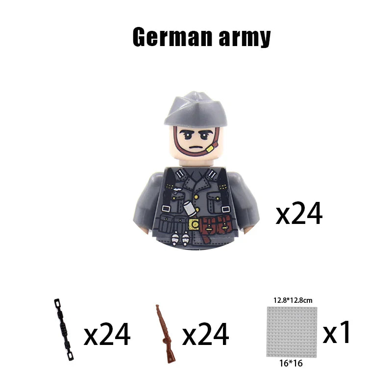 New WW2 Military Building Block Germany US British French Soviet Italian Action Figure Soldier Army Weapon Bricks Kids War Toys