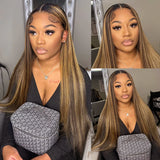 Melodie 250% HD 30 40 Inch Highlight Ombre Straight 13x6 Lace Front Wigs Human Hair 13x4 Lace Frontal For Black Women