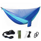 Double Travel Camping Hammock with Mosquito Net,Backpacking Portable Parachute 5+1 Ring Strap Hammock