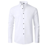 Plus 6XL Men's Social Shirt New Autumn Spring Business Dress Shirts Non-iron Casual Solid Vertical Black Slim Fit Elastic Clothe