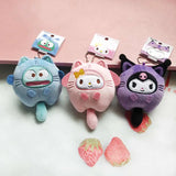 Sanrio Cat Cross Dressing Plush Keychain Cartoon Anime Pendant Kuromi Melody Pompompurin Hangyodon Plushie 키링 Kawaii Bag Decor