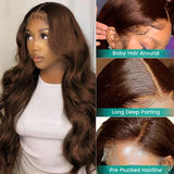 13x4 Chocolate Brown Colored Lace Front Human Hair Wigs For Women HD Transparent Body Wave 360 Full Lace Frontal Wig Pre Plucked