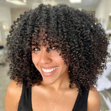 Short Curly Afro Wigs With Bangs For Black Women Human Hair Afro Kinky Curly Wig Highlight Glueless Full Machine Wig 250 Density