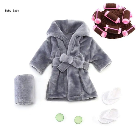 Baby Photo Shooting  Accessories Bath Robe Headwrap Plush Bathrobe Towel Infant Costume Photostudio Posing Suit Newborns Shower